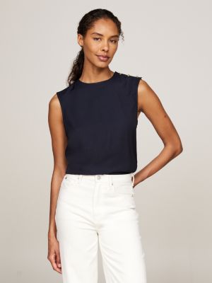 blue embossed button sleeveless top for women tommy hilfiger