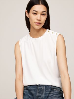 white embossed button sleeveless top for women tommy hilfiger