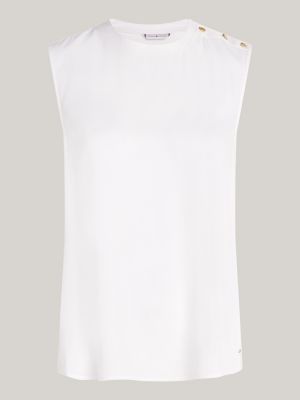 white embossed button sleeveless top for women tommy hilfiger