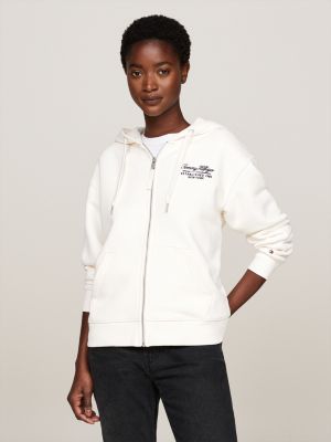 Logo Zip Thru Hoody White Tommy Hilfiger