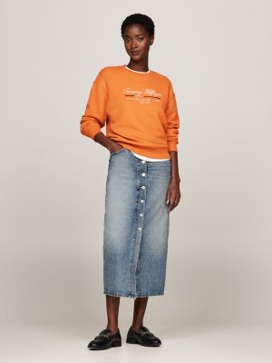 orange logo crew neck sweatshirt for women tommy hilfiger