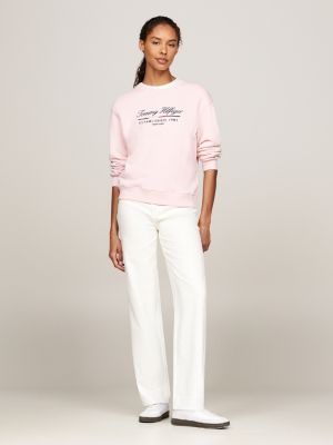 pink logo crew neck sweatshirt for women tommy hilfiger