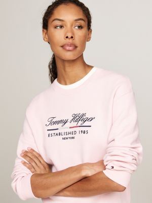 pink logo crew neck sweatshirt for women tommy hilfiger