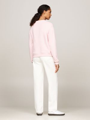 pink logo crew neck sweatshirt for women tommy hilfiger