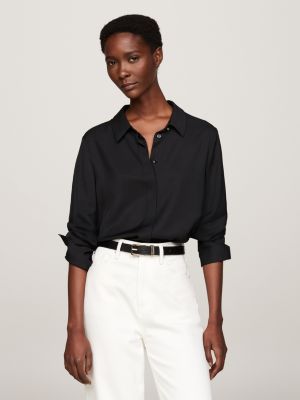 black relaxed fit overhemd met metalen vlag voor dames - tommy hilfiger