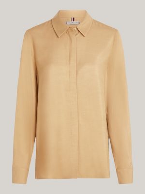 beige metal flag relaxed fit shirt for women tommy hilfiger