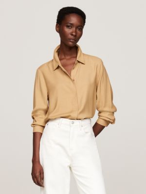 camicia relaxed fit con bandierina in metallo beige da donne tommy hilfiger