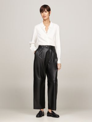 weiß relaxed fit bluse mit metall-flag für damen - tommy hilfiger