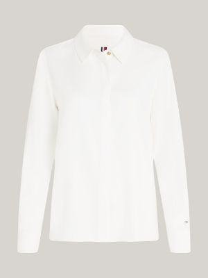 weiß relaxed fit bluse mit metall-flag für damen - tommy hilfiger