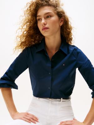 blue flag embroidery regular fit shirt for women tommy hilfiger