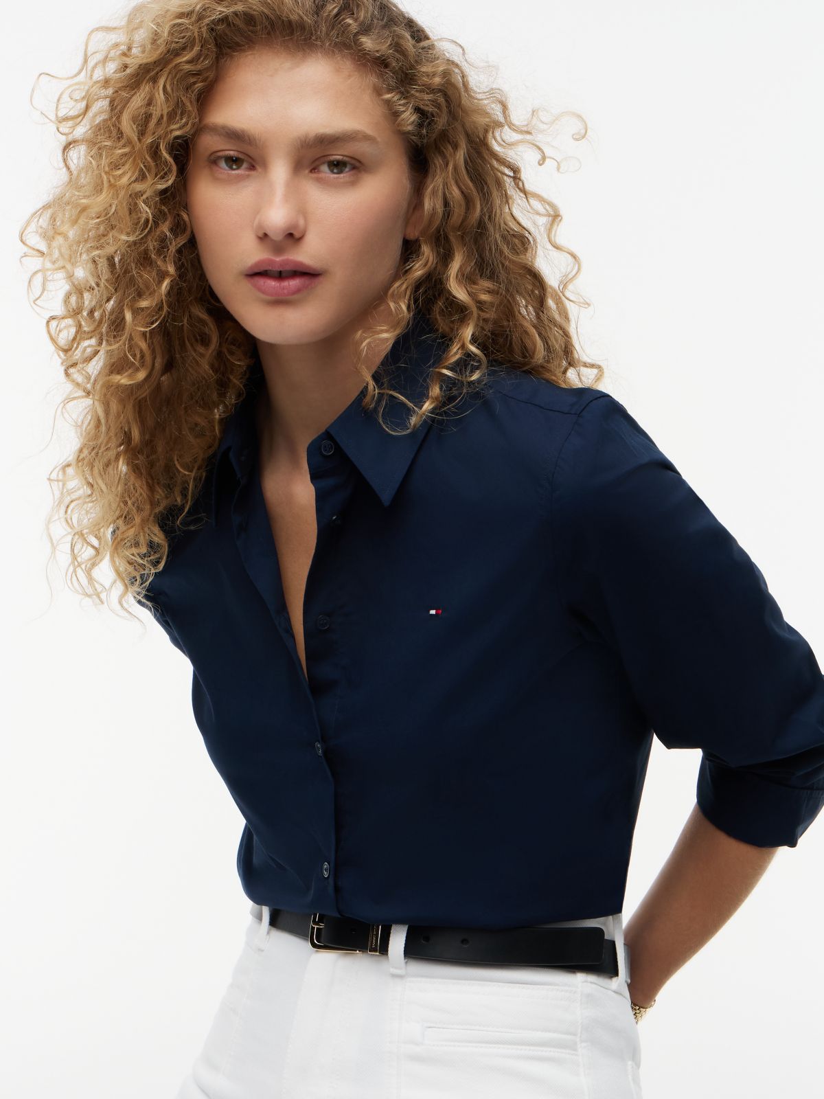 Flag Embroidery Regular Fit Shirt — Blue