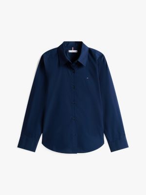 blau regular fit bluse mit aufgestickter flag für damen - tommy hilfiger