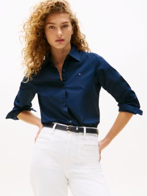 blau regular fit bluse mit aufgestickter flag für damen - tommy hilfiger