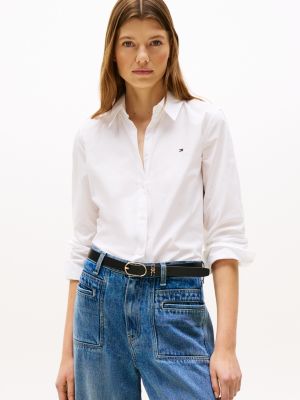 white flag embroidery regular fit shirt for women tommy hilfiger