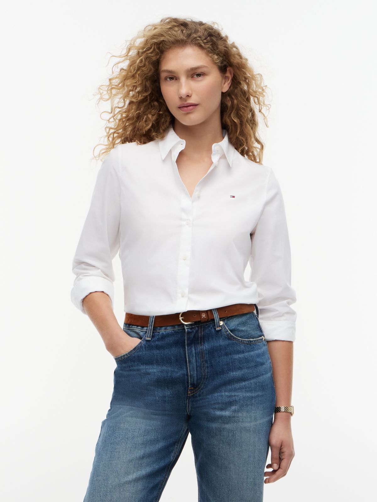 Flag Embroidery Regular Fit Shirt — White
