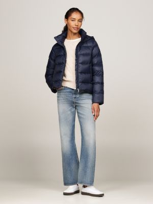 blauw waterafstotend donsjack voor dames - tommy hilfiger