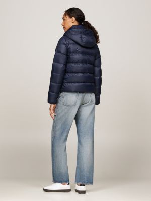 blauw waterafstotend donsjack voor dames - tommy hilfiger