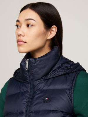 blue water repellent down vest for women tommy hilfiger