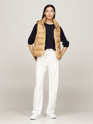 khaki water repellent down vest for women tommy hilfiger