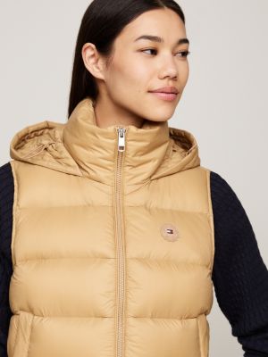 khaki water repellent down vest for women tommy hilfiger