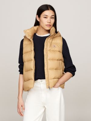 khaki water repellent down vest for women tommy hilfiger