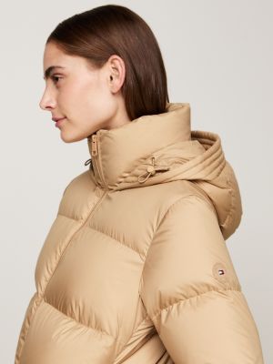 khaki water repellent down coat for women tommy hilfiger