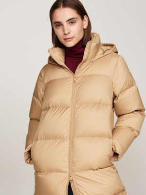 khaki water repellent down coat for women tommy hilfiger