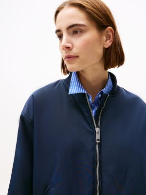 blue water repellent padded bomber jacket for women tommy hilfiger