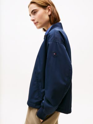 blue water repellent padded bomber jacket for women tommy hilfiger