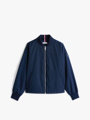 blue water repellent padded bomber jacket for women tommy hilfiger