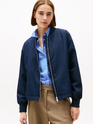 blue water repellent padded bomber jacket for women tommy hilfiger