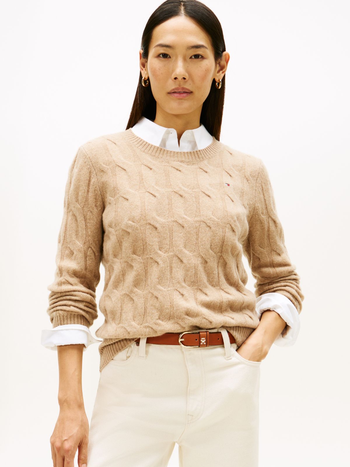 Pure Wool Chain Cable Knit Jumper — Beige