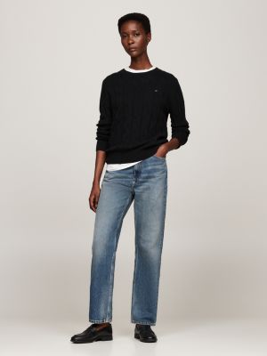 black pure wool cable knit jumper for women tommy hilfiger