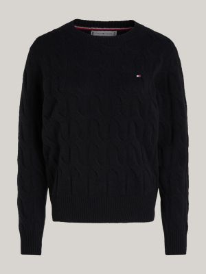 schwarz wollpullover mit zopfmuster für damen - tommy hilfiger