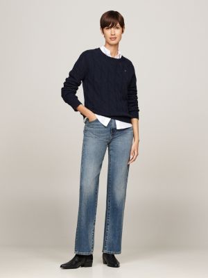 blue pure wool cable knit jumper for women tommy hilfiger