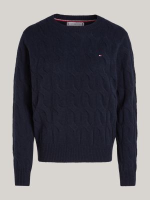 blau wollpullover mit zopfmuster für damen - tommy hilfiger