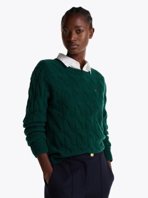 Pure Wool Cable Knit Jumper Green Tommy Hilfiger