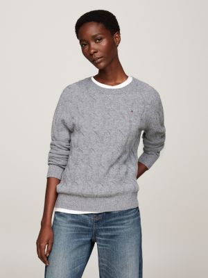 Mock Turtleneck Boxy Cropped Jumper With Wool Grey Tommy Hilfiger