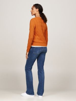 orange wollpullover mit zopfmuster für damen - tommy hilfiger