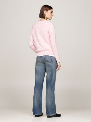 pink pure wool cable knit jumper for women tommy hilfiger