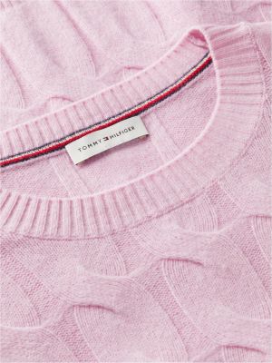 pullover in maglia di pura lana intrecciata rosa da donne tommy hilfiger