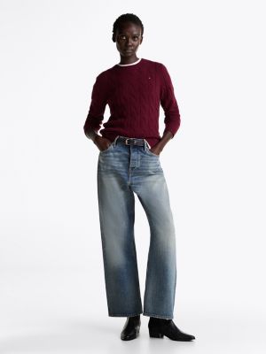 red cable knit soft wool jumper for women tommy hilfiger