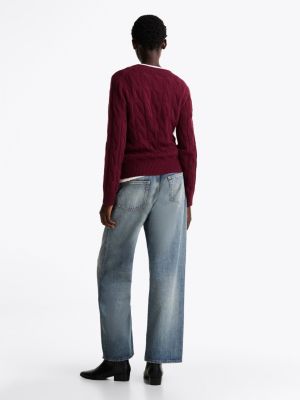 red cable knit soft wool jumper for women tommy hilfiger
