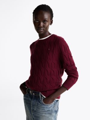 red pure wool cable knit jumper for women tommy hilfiger