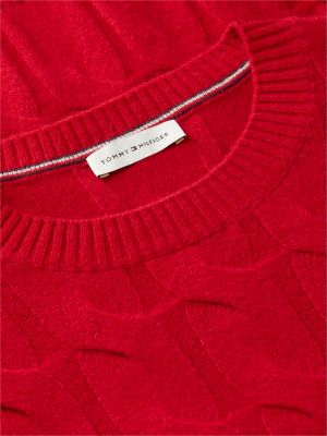 pullover in maglia di pura lana intrecciata rosso da donne tommy hilfiger