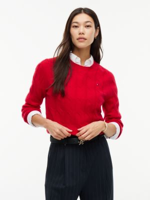 pullover in maglia di pura lana intrecciata red da donne tommy hilfiger