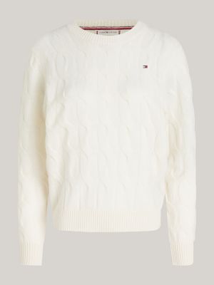 geel kabelgebreide trui van zuivere wol voor dames - tommy hilfiger