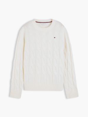 geel kabelgebreide trui van zuivere wol voor dames - tommy hilfiger