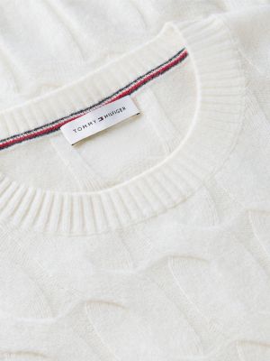 geel kabelgebreide trui van zuivere wol voor dames - tommy hilfiger