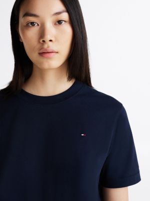 t-shirt décontracté ras-du-cou à drapeau bleu pour femmes tommy hilfiger